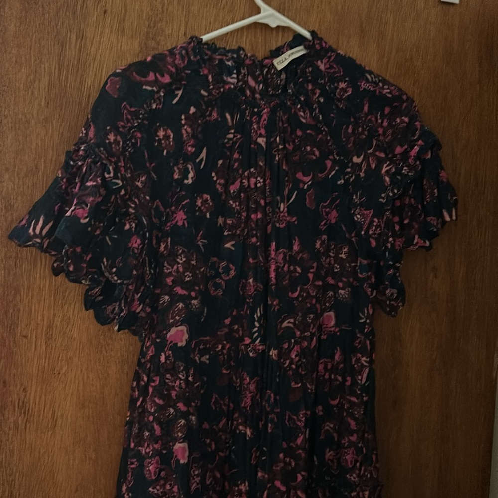 Ulla Johnson autumn fawn abstract Floral tiered ruffle Black and Pink Dress - Picture 5 of 7